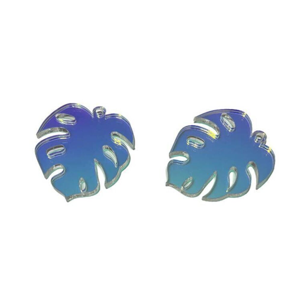 6502 10pcs Holographic Acrylic Monstera Jewelry Finding, Laser Cut
